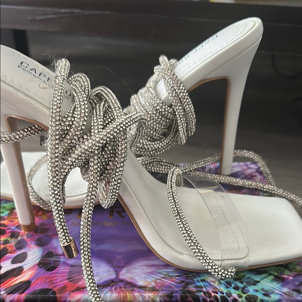 Cape Robbin White and Silver Strappy Heels